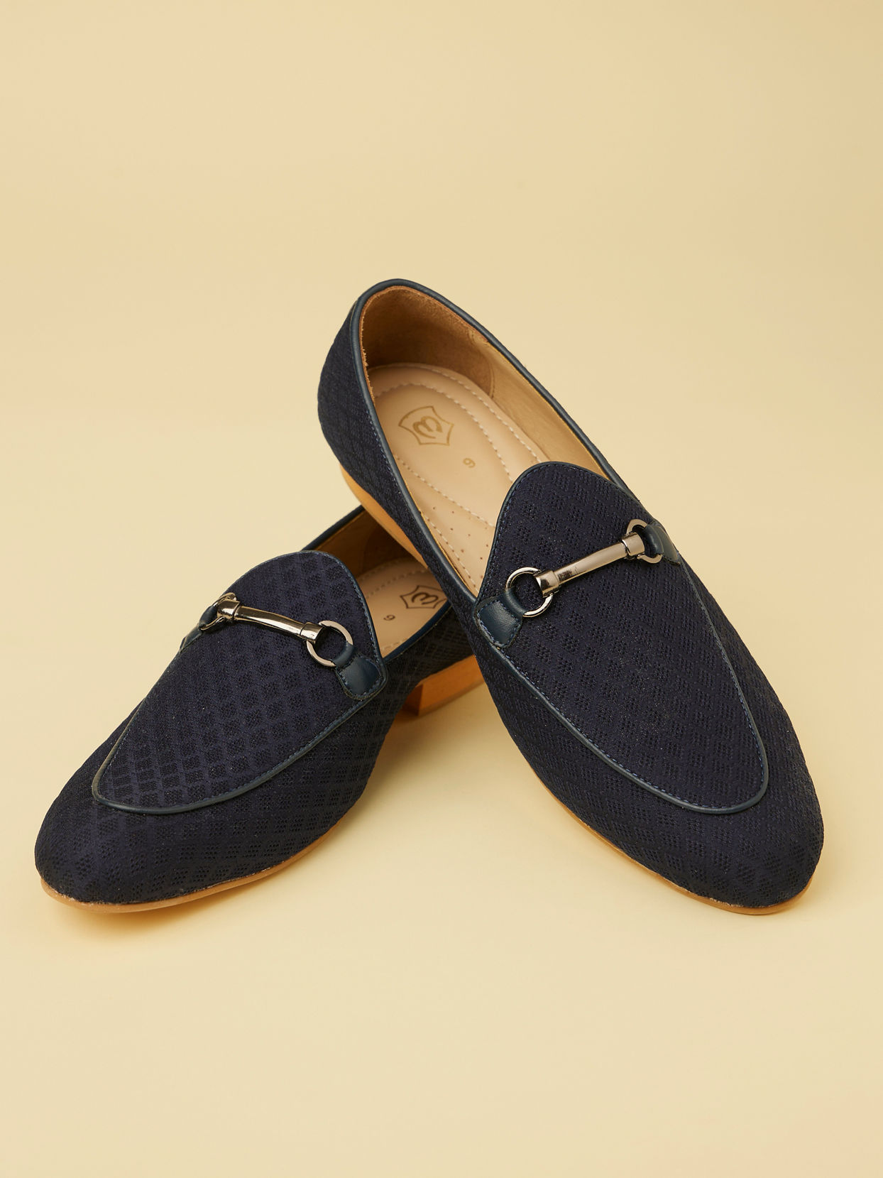 Navy Blue Self Patterned Loafers image number 0